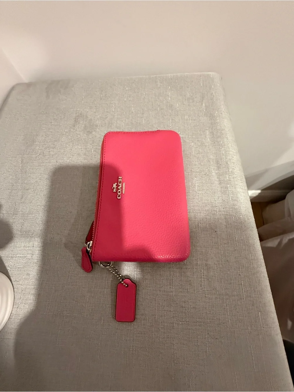 Coach Pebbled Leather Zip Wristlet - Hot Pink